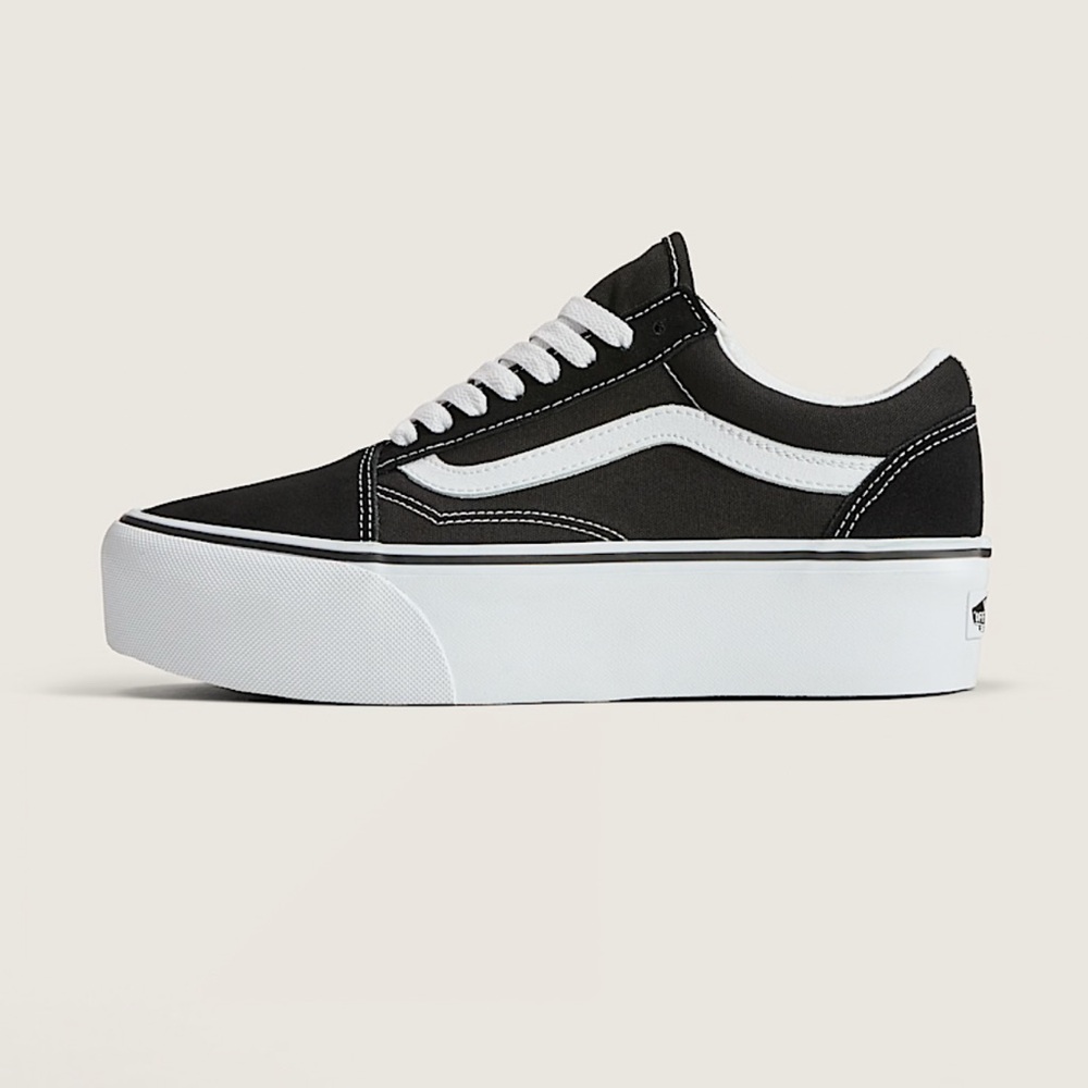 Vans Black and White Platform Athletic Shoes